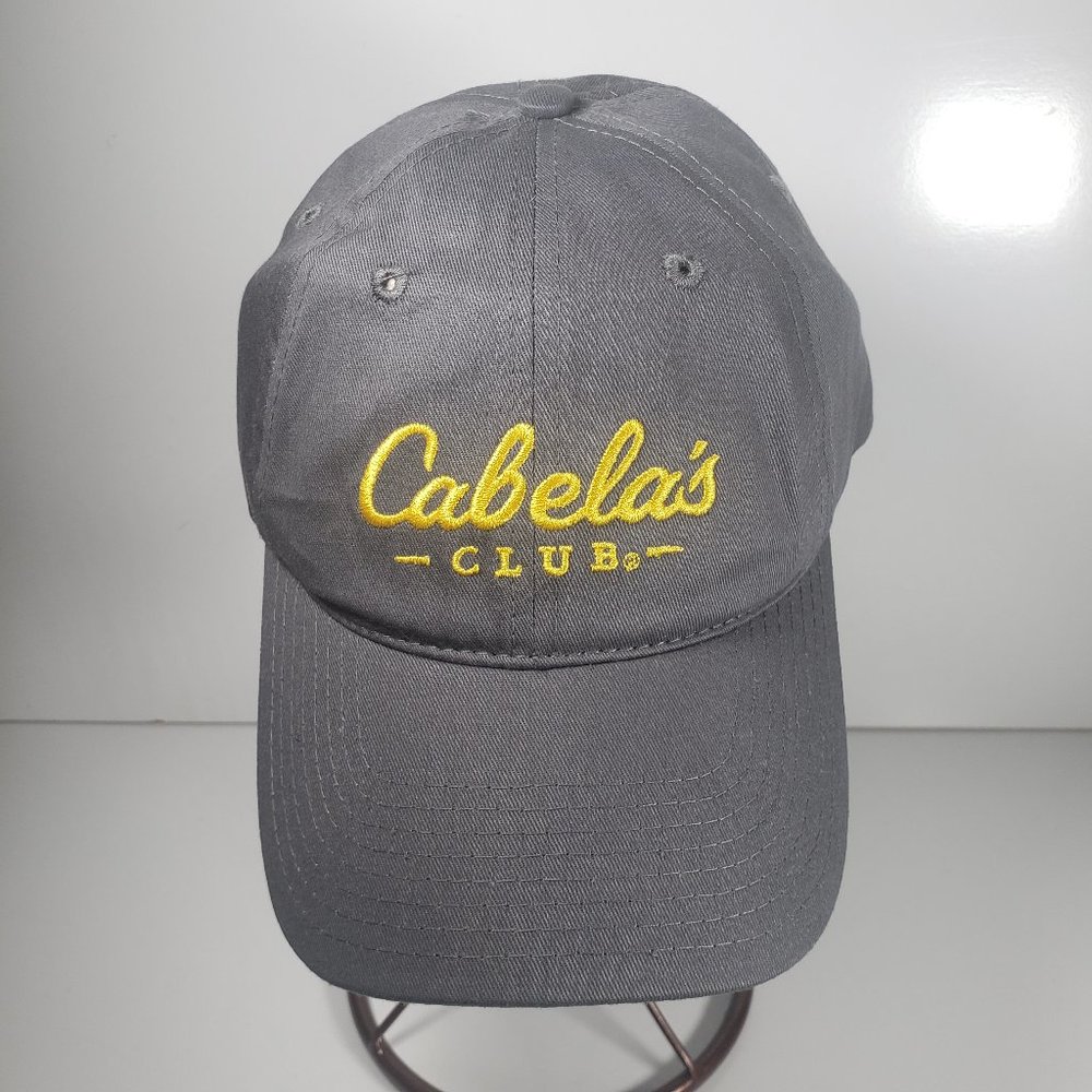 NEW Cabela's Club Dark Gray Baseball Cap Hat Adjustable Strap Yellow Embroidery